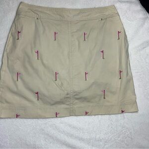 Lilly Pulitzer Embroidered Golf Flag Tan and Pink Skort Skirt Preppy 8